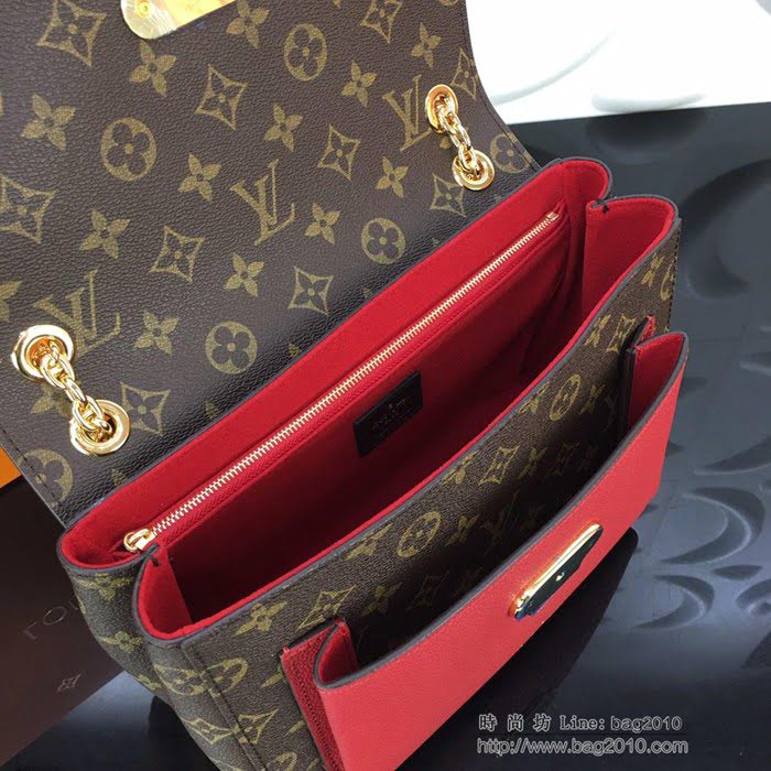路易威登LV女包 頂級原單 N40113 老花配紅 Vavin小號手袋 Monogram 帆布搭配柔軟小牛皮 鏈條單肩斜挎包  ydh2659